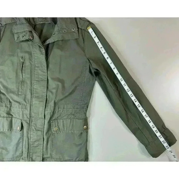 Love Tree Womens L Olive Green Military Utility Jacket Chore Pocket Zip Button - Picture 12 of 14